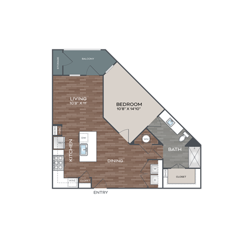 A floor plan of a home with a living room, dining room, kitchen, bathroom, and bedroom.